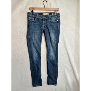 BKE Stella Skinny Jeans Womens 26R Medium Wash Distressed Thick Stitch BWX3113
